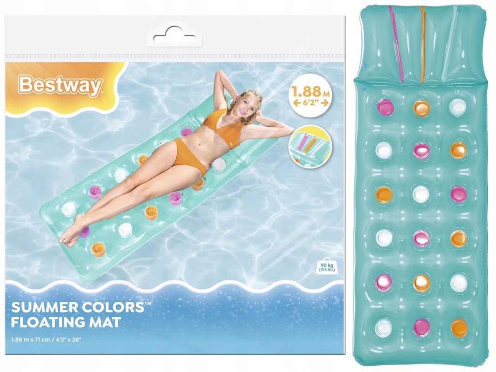 plażowy POMPOWANY MATERAC DO PŁYWANIA z poduszką BESTWAY 188x71 cm