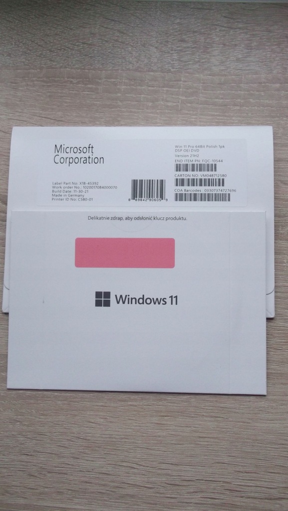 Płyta DVD z systemem Windows 11 Pro PL 64-bit