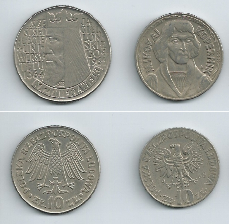 2 x 10 zł. Kazimierz Wielki z 1964 i Kopernik 1968