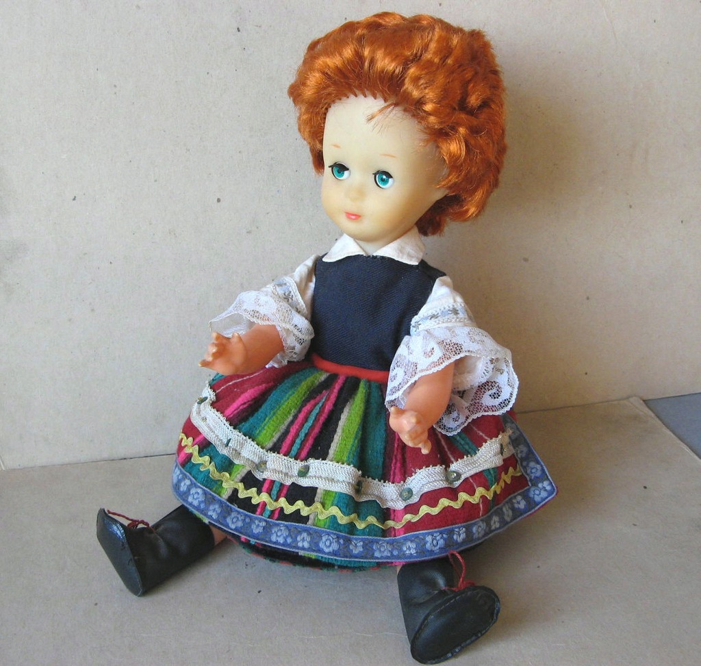 Polska LALKA z PRL ŁOWICZANKA Rusza OCZAMI wys. 42 cm