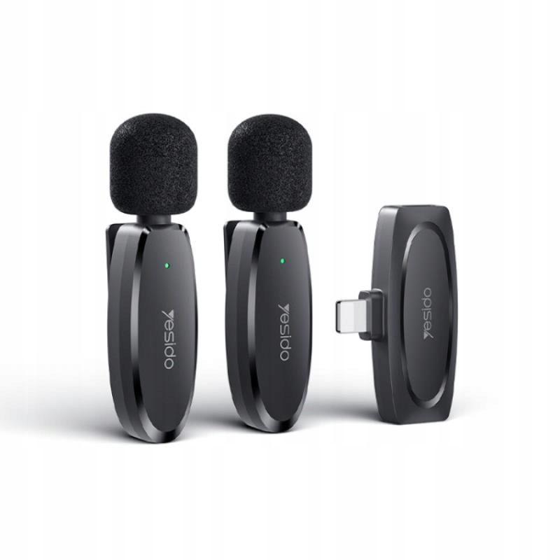 Yesido KR14 Mikrofon MEMS 2szt. na Klips Lightning, Wireless 2.4GHz, BLACK/