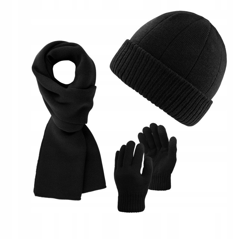 ZESTAW ZIMOWY MĘSKI ZES-34-BL, CZAPKA BEANIE BR-03-BL, SZALIK BR-07-BL I RĘ