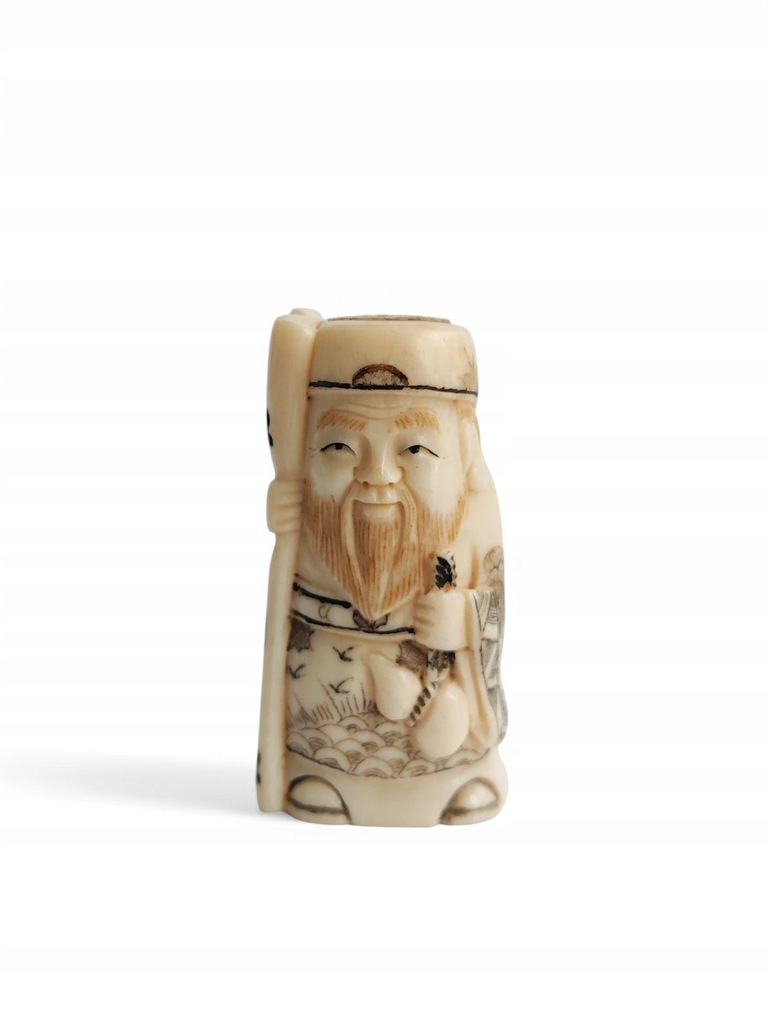 NETSUKE - MĘDRZEC Z LASKĄ / JAPONIA XIX WIEK
