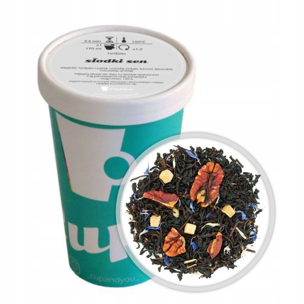 Herbata czarna SŁODKI SEN premium sypana orzechy pekan karmel bławatek 120g