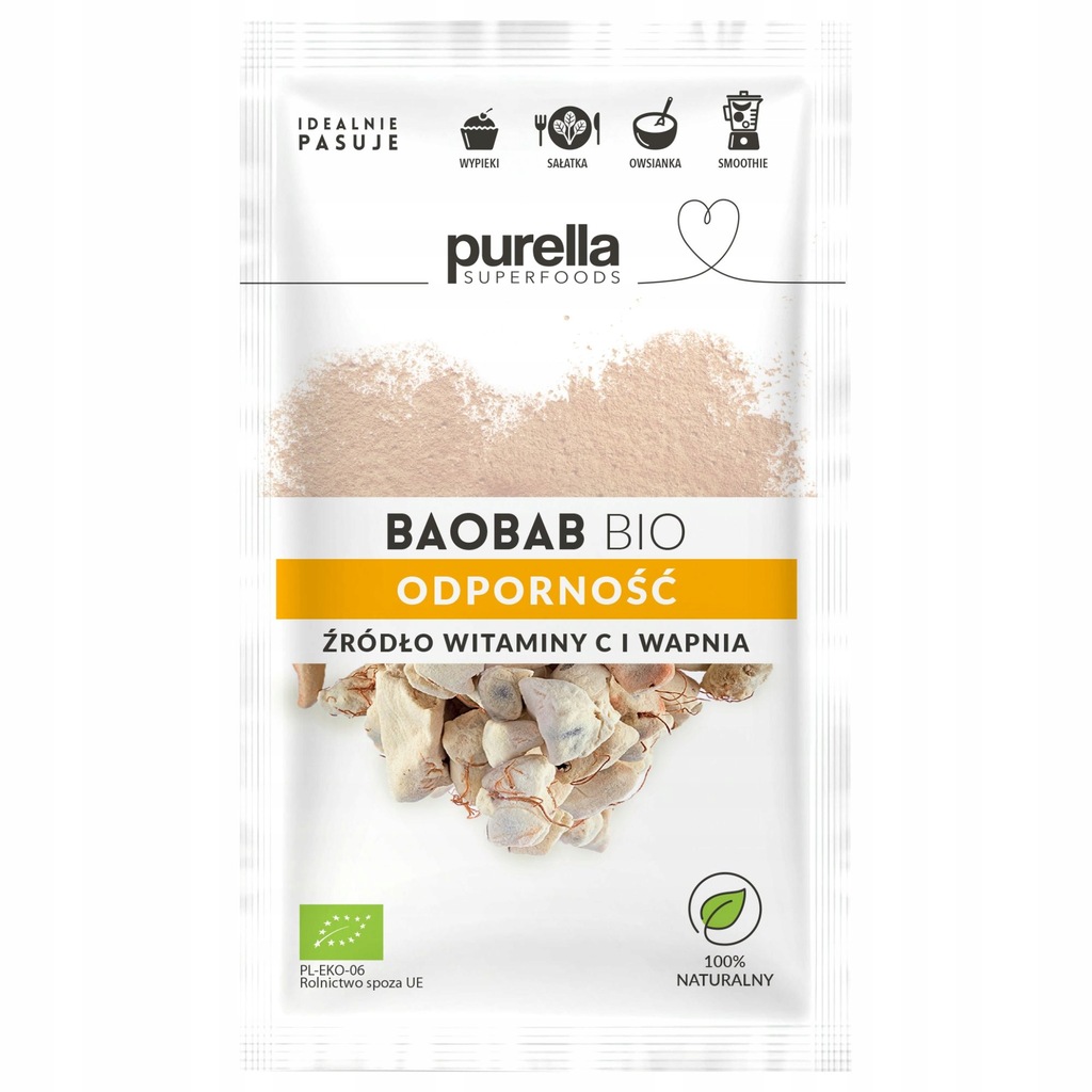 Purella Baobab Bio, Wapń + Wit. C 21 g
