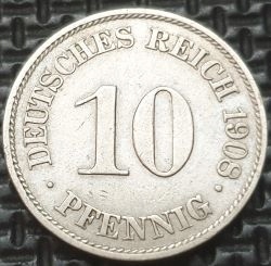 *NIEMCY [1444]*10 Pfennig 1908 A typ 2 mała tarcza