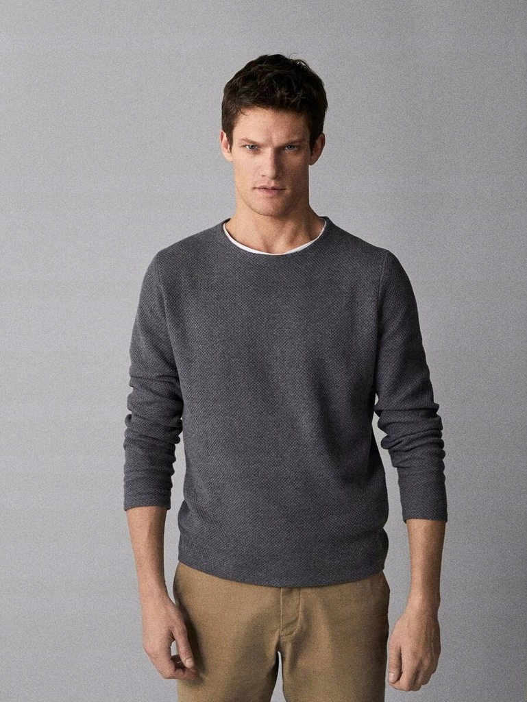 MASSIMO DUTTI XXL TEKSTUROWY SZARY SWETER N5092