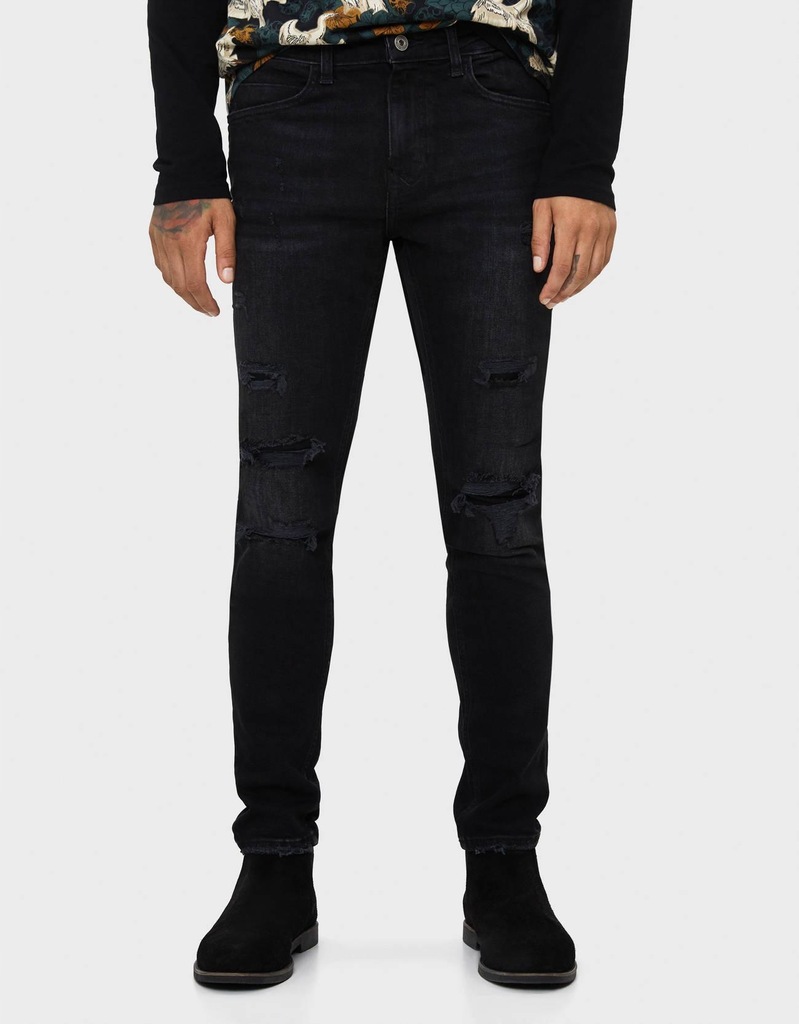 04H114 BERSHKA__MJ5 SPODNIE JEANS PRZETARCIE__W31