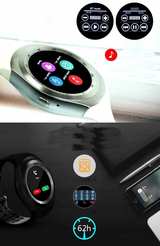 SMARTWATCH ZEGAREK Y1 SMART WATCH ANDROID MENU PL - 7080630448 - oficjalne archiwum Allegro