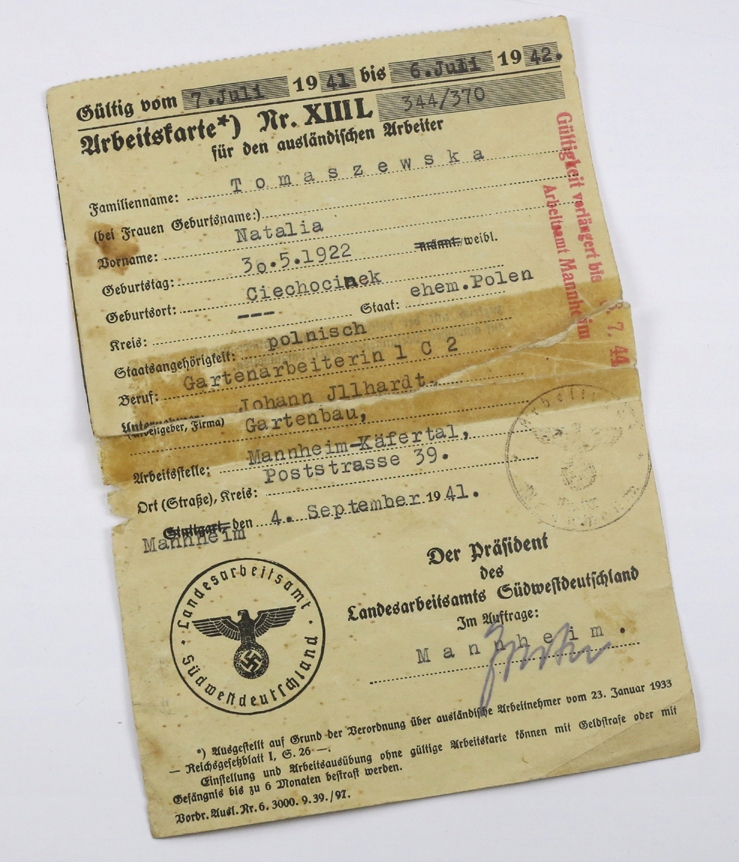 Arbeitskarte Karta Pracy okupacja Ciechocinek 1941