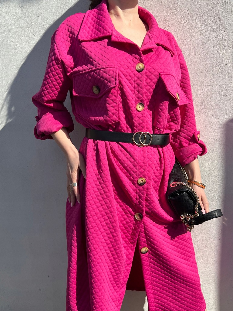 Włoska Sukienka pikowana midi z paskiem roz. Uniwersalny M L XL