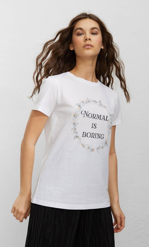 06G029 STRADIVARIUS__MM8 BIAŁY T-SHIRT PRINT__S