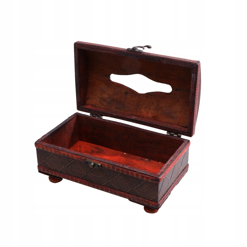 Vintage drewniane pudełko na chusteczki na biurko