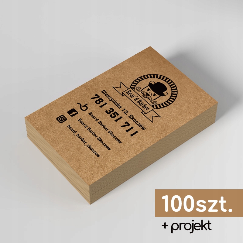 100szt. + PROJEKT - eko Wizytówki brązowe KRAFT