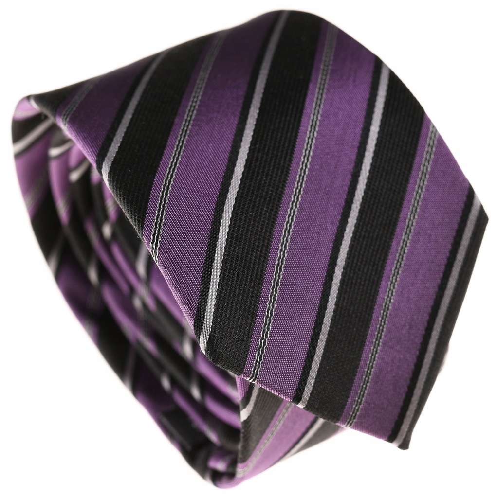 ROYAL CLASS wąski jedwabny fioletowy krawat 6 cm