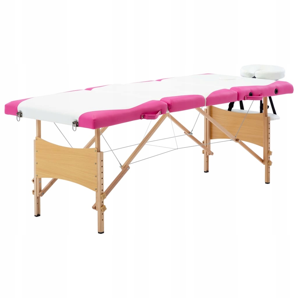 Składany stół do masażu, 4 strefy, drewniany, biał