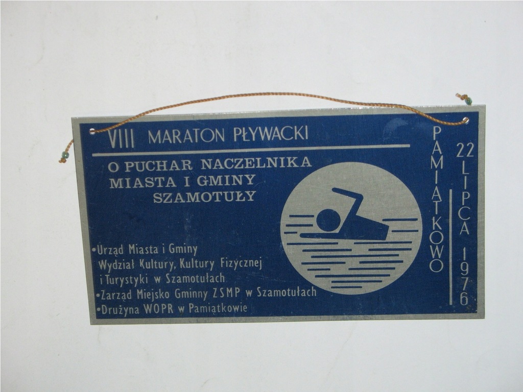 SZAMOTUŁY PAMIĄTKOWO VIII MARATON PŁYWACKI 1976 blacha