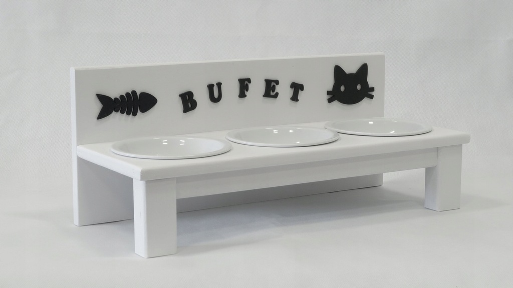 Bufet dla kota BIAŁY 3 miski ceramiczne 300 ml