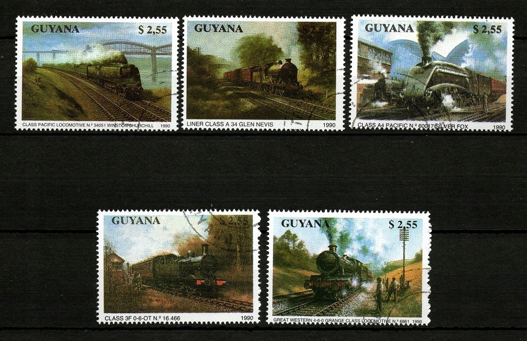 Gujana seria znaczków pocztowych ( Kolejnictwo ) 1990 r.