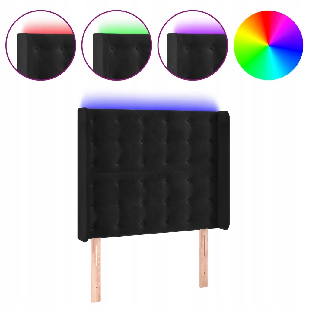 vidaXL Zagłówek do łóżka z LED, czarny, 103x16x118/128 cm, aksamit