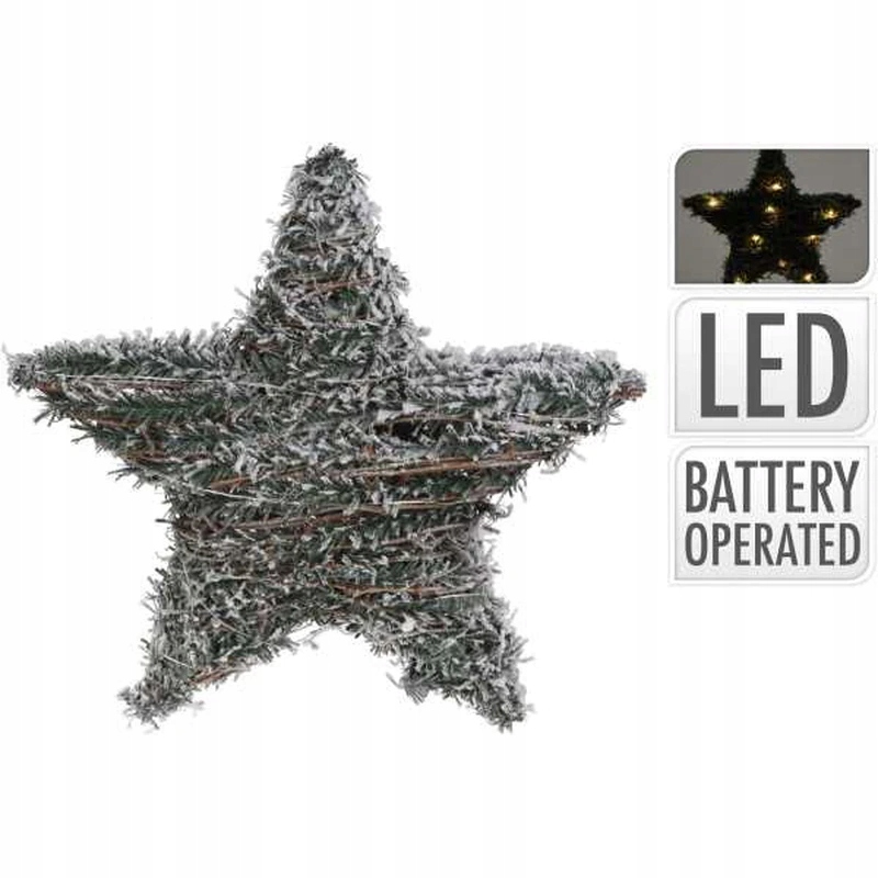 Gwiazda świąteczna 20 LED dekoracja 30 cm zielona ze sztucznym śniegiem na