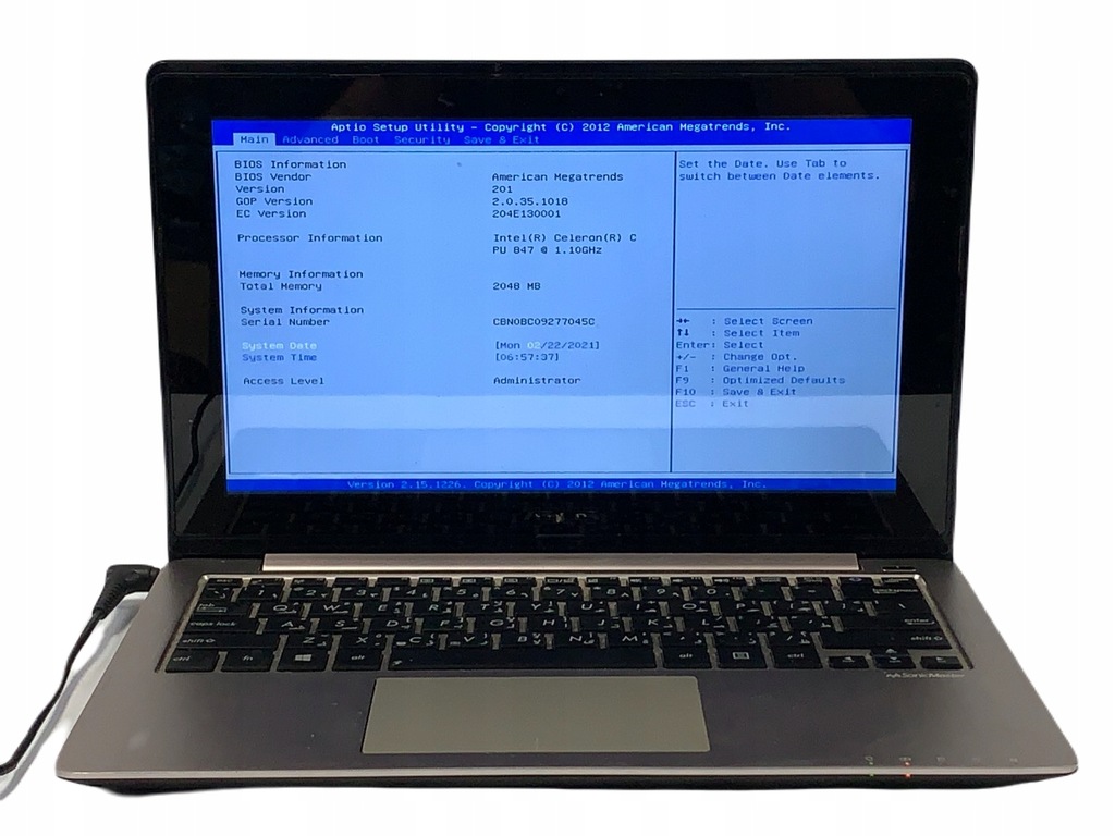 Asus VivoBook X202E Touch 11.6" Celeron 847 2GB BIOS OK V424