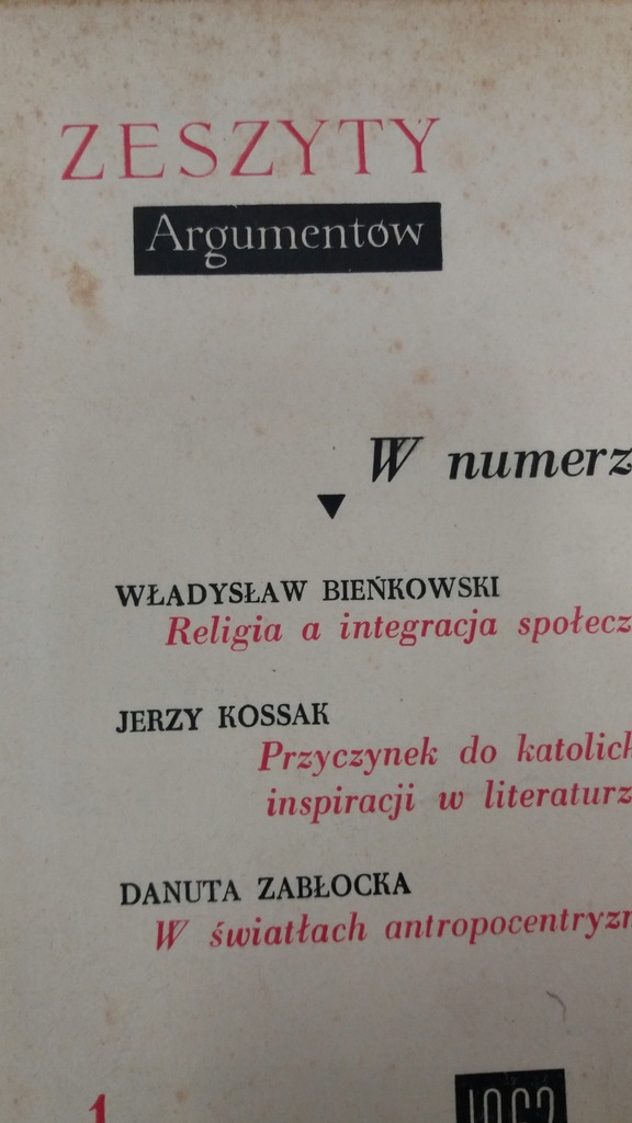 ZESZYTY ARGUMNTÓW 1 1962