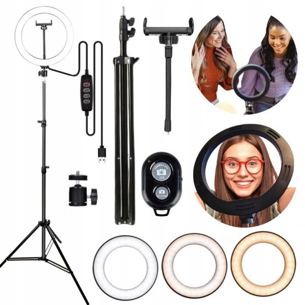 LAMPA PIERŚCIENIOWA LED RING SELFIE + STATYW PILOT