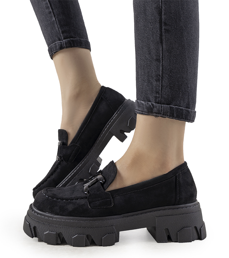 Czarne mokasyny na grubej podeszwie G357 37