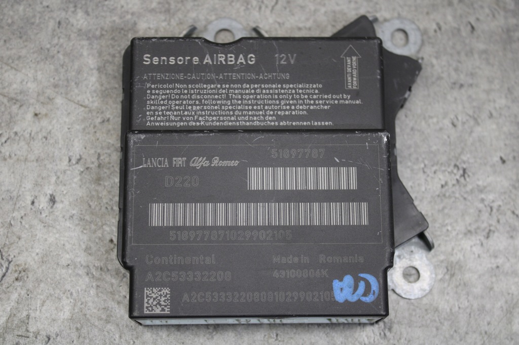 CENTRALKA SENSOR AIRBAG FIAT PUNTO EVO 51897787 12297340237