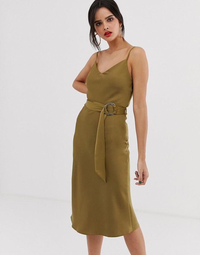 RIVER ISLAND__XDI KHAKI SATYNOWA SUKIENKA MIDI__38