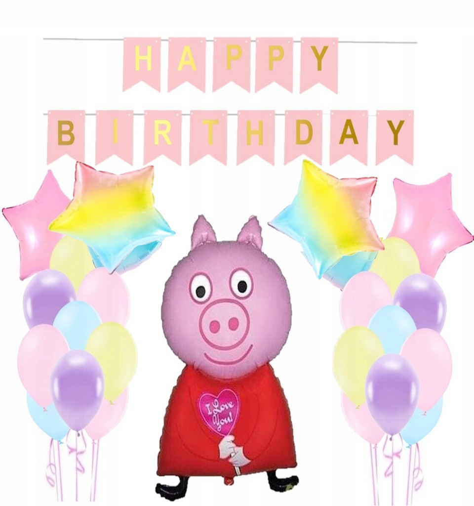 Zestaw Balonów Świnka Peppa Pig Pastelowe Urodziny