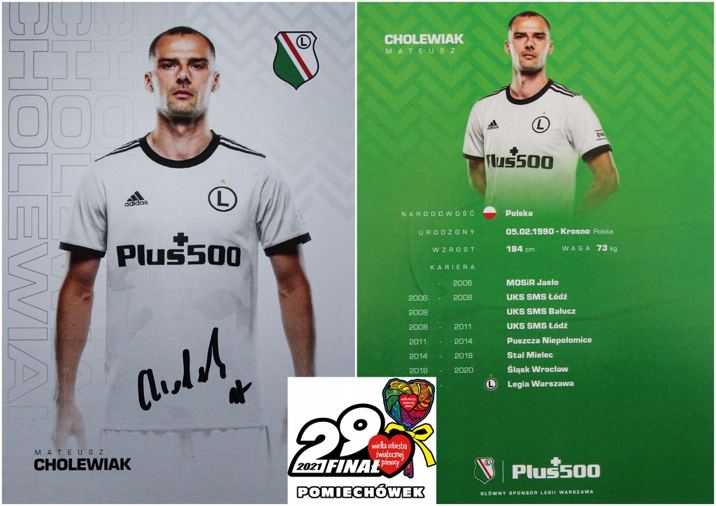 Karta piłkarza autograf Mateusz Cholewiak Legia