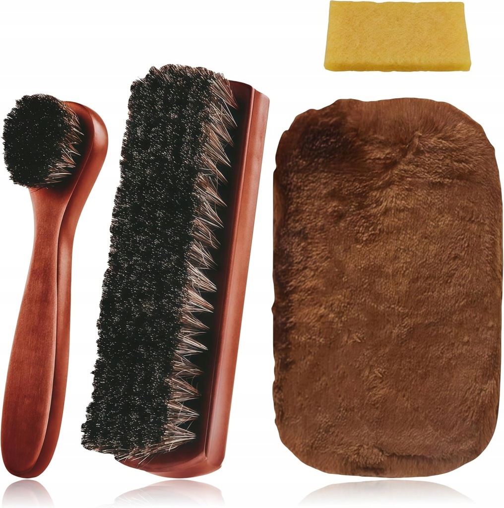 SZCZOTKA DO CZYSZCZENIA BUTÓW 4x WOSKOWANIA NATURALNE WŁOSIE KOŃSKIE ZESTAW