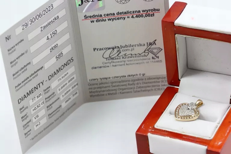 ZŁOTA ZAWIESZKA SERCE DIAMENTY 0,52CT 585 4,15G