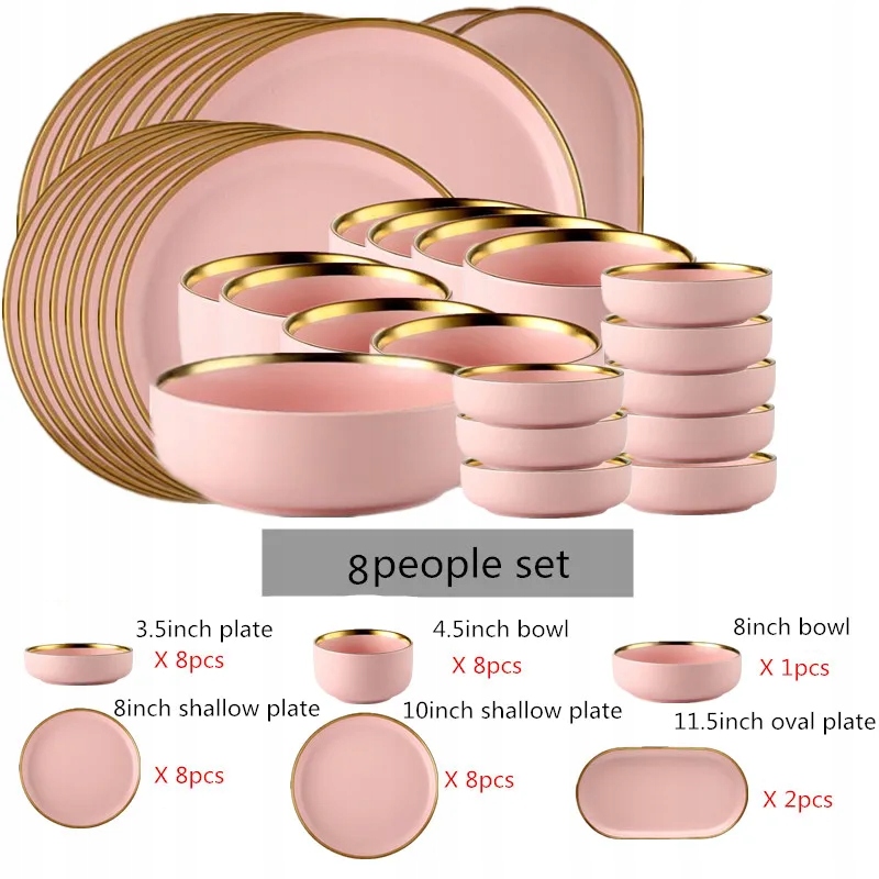 Pozłacana krawędź różowa porcelana zestaw talerzy