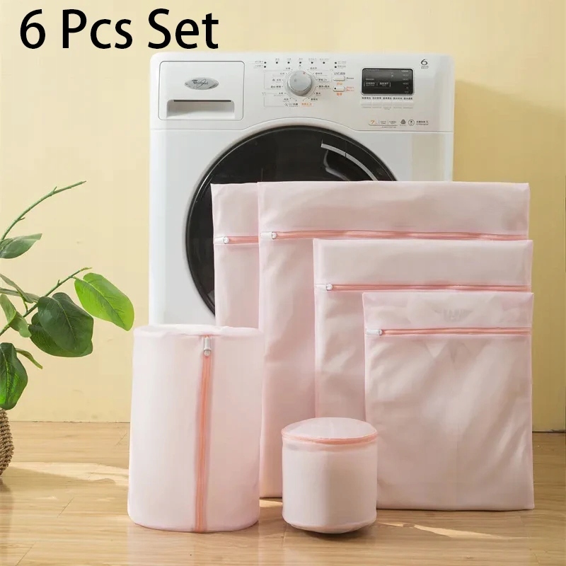 70gsm Fine Mesh Material Pink Laundry Bags With Zipper Clothes Organizer