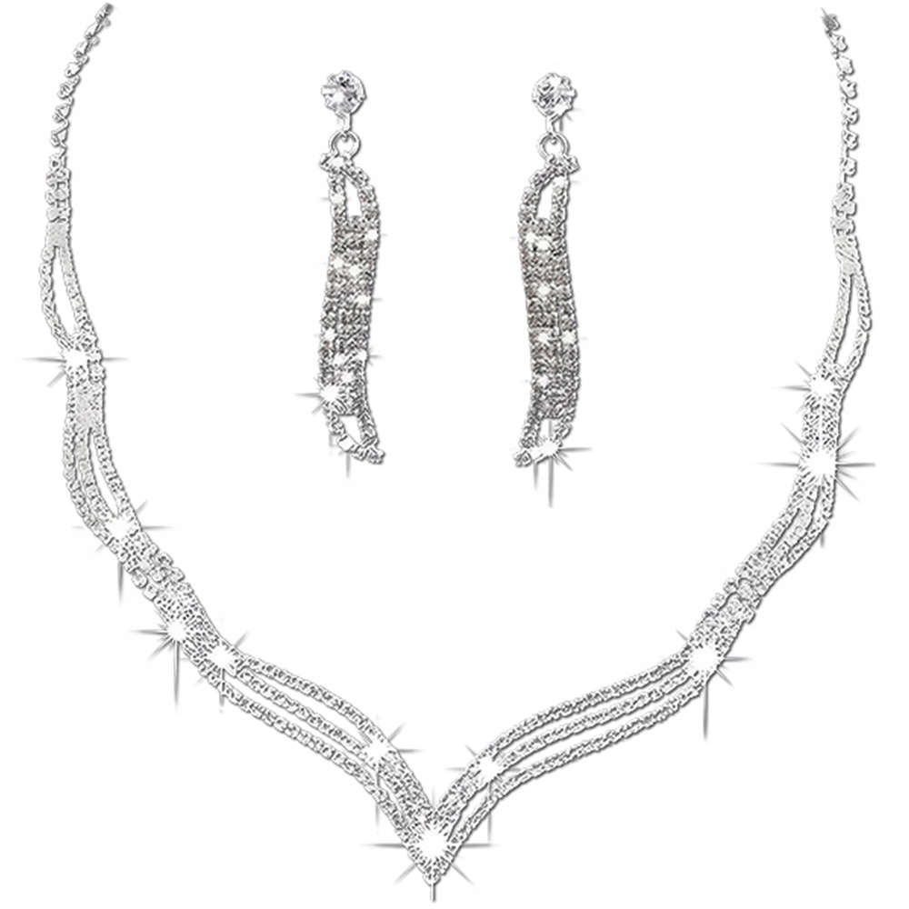 Srebrny komplet biżuterii elegancka kolia kolczyki