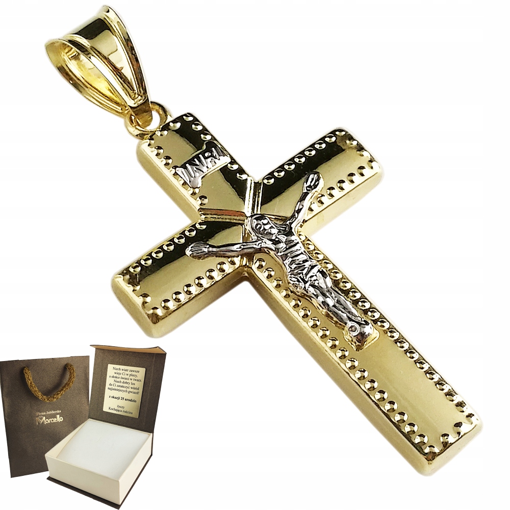 Złoty Krzyżyk 585 Wisiorek Męski Duży