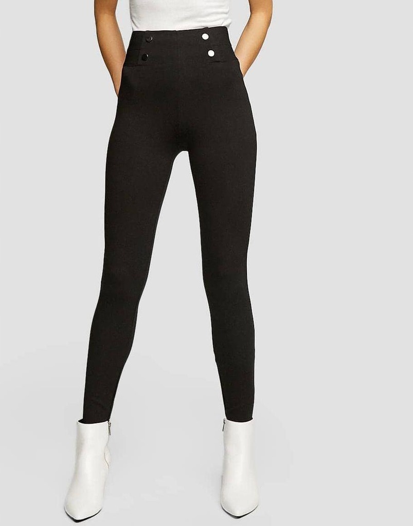 27U036 STRADIVARIUS__MK5 CZARNE LEGGINSY GUZIKI__M