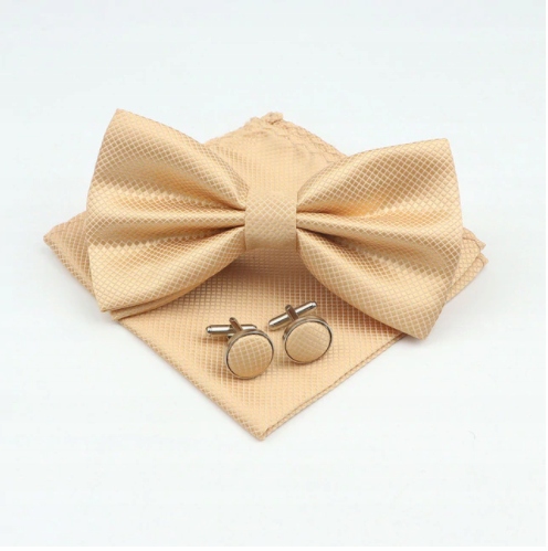 Купить Красивый галстук-бабочка + запонки + нагрудный платок, бежевый галстук-бабочка: отзывы, фото, характеристики в интерне-магазине Aredi.ru
