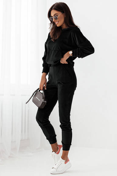 Komplet dresowy damski welurowy bluza z kapturem i spodnie Ivon czarny
