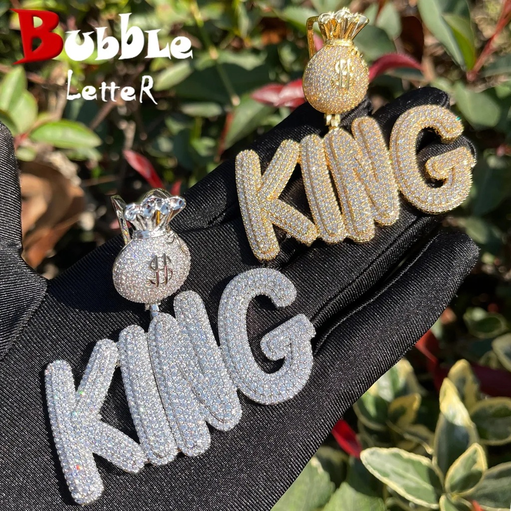Bubble Letter Custom Name Necklace for Men Money Bag Bail Iced Out