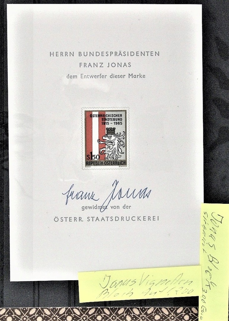 Austria 1965/karta F. Jonasza + autograf/ 300euro
