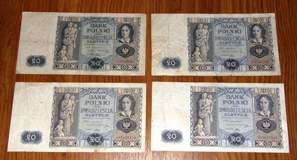 20 zł BANK POLSKI 1936r. - 4 sztuki
