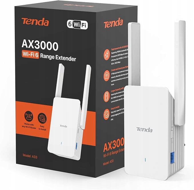 TENDA A33 WZMACNIACZ SYGNAŁU WIFI AX3000 107399