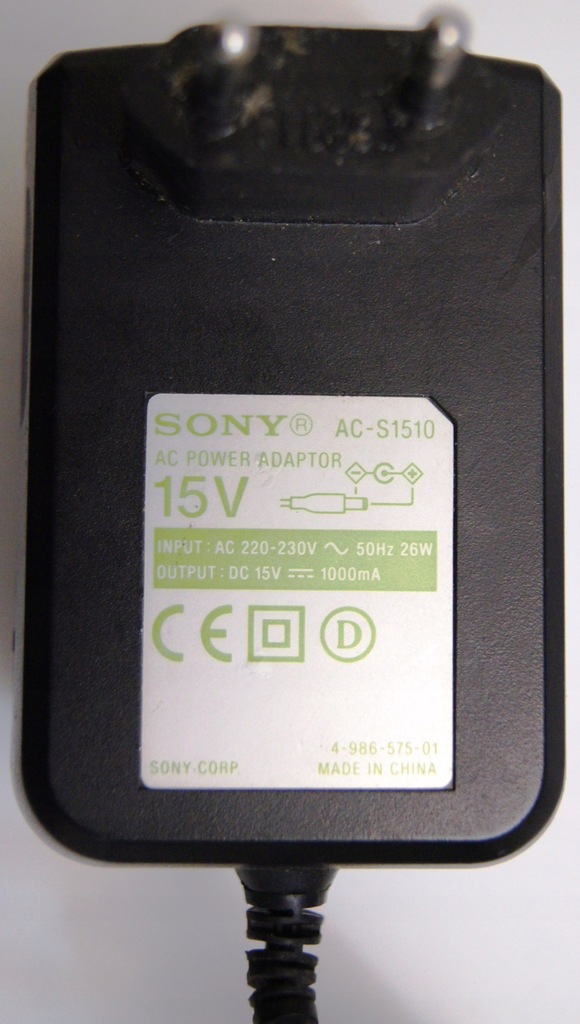 SONY AC-S1510 AC POWER ADAPTOR DC15V 1000mA