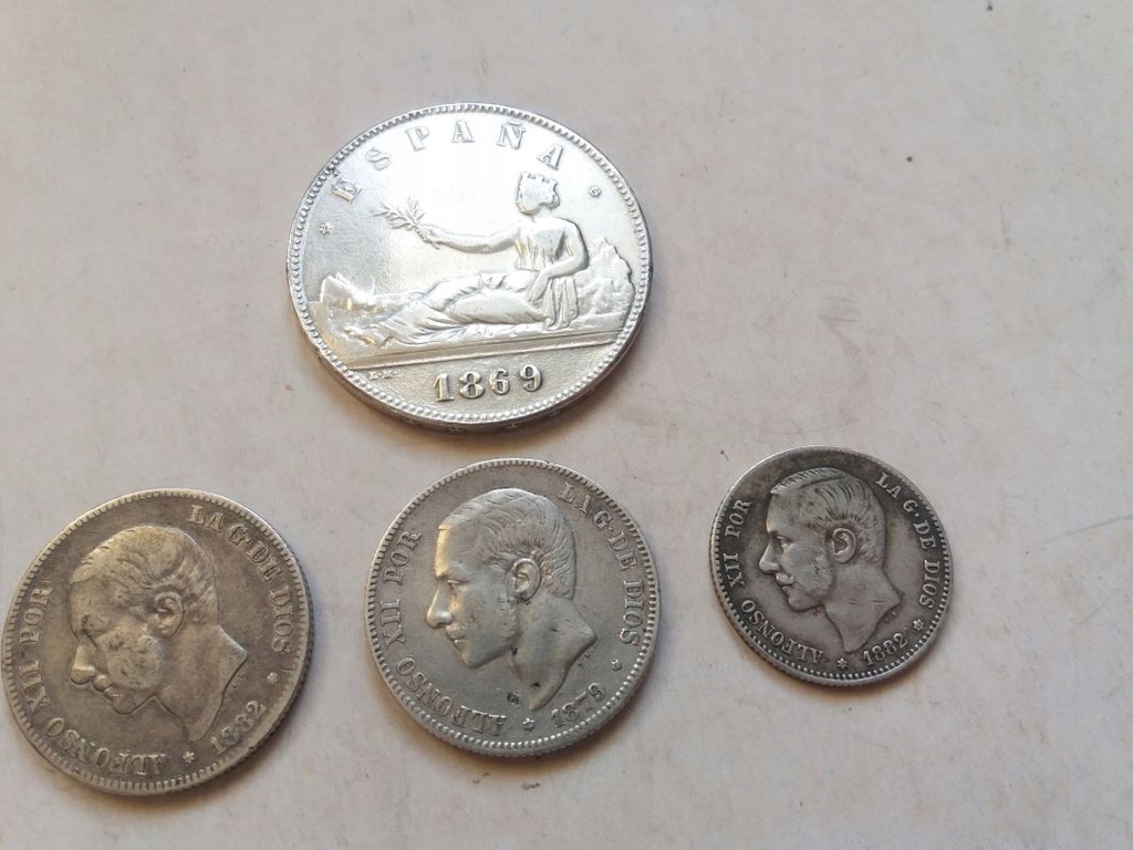 4 monety Hiszpania XIX wiek