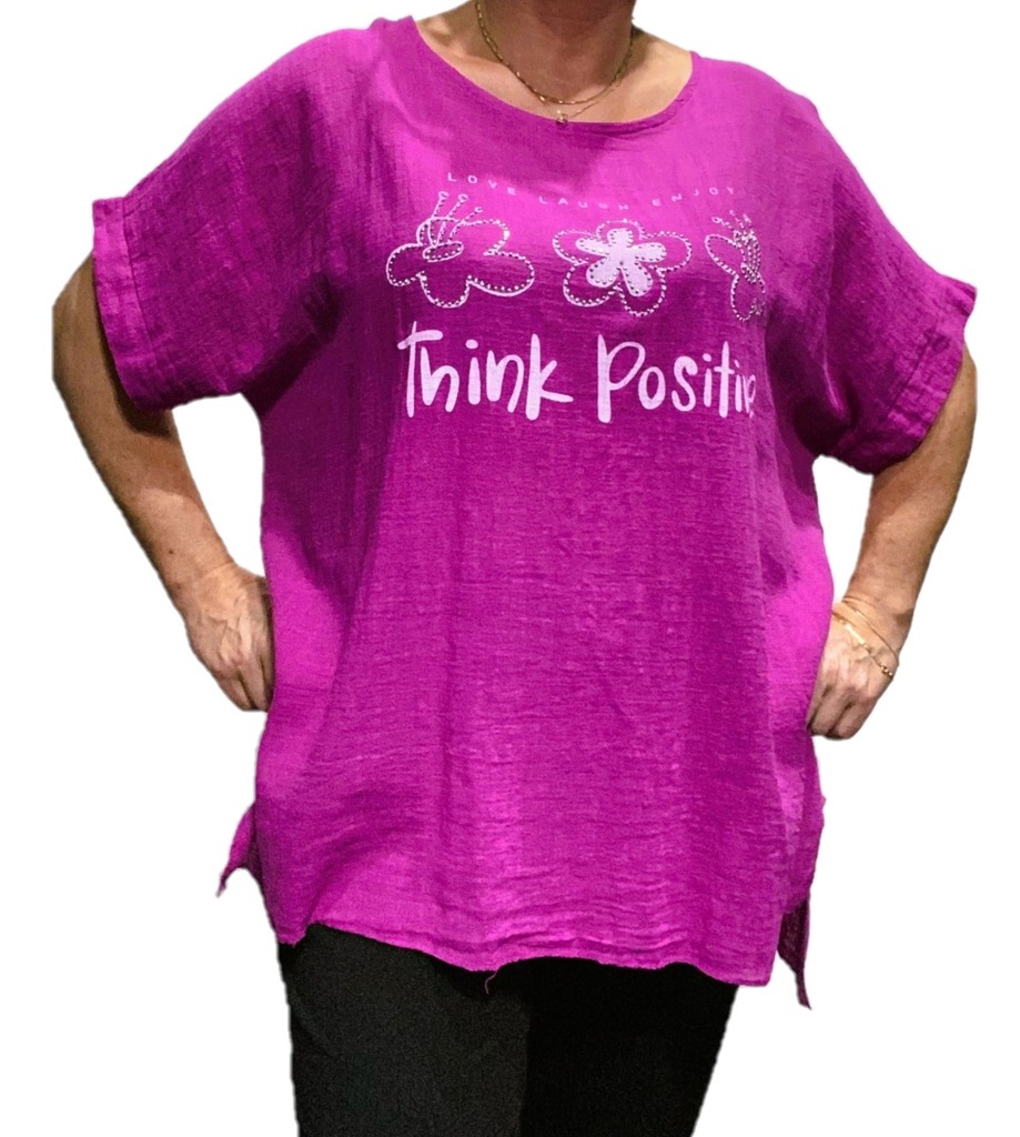 BLUZKA Z NADRUKIEM BAWEŁNA MUŚLIN JAGODA 5XL 52 54