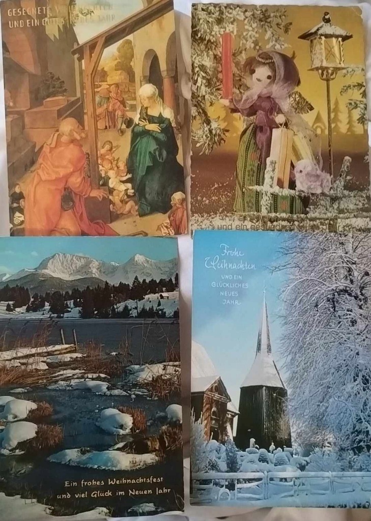 4 niemieckie kartki Boże Narodzenie lata 80-te, z obiegu